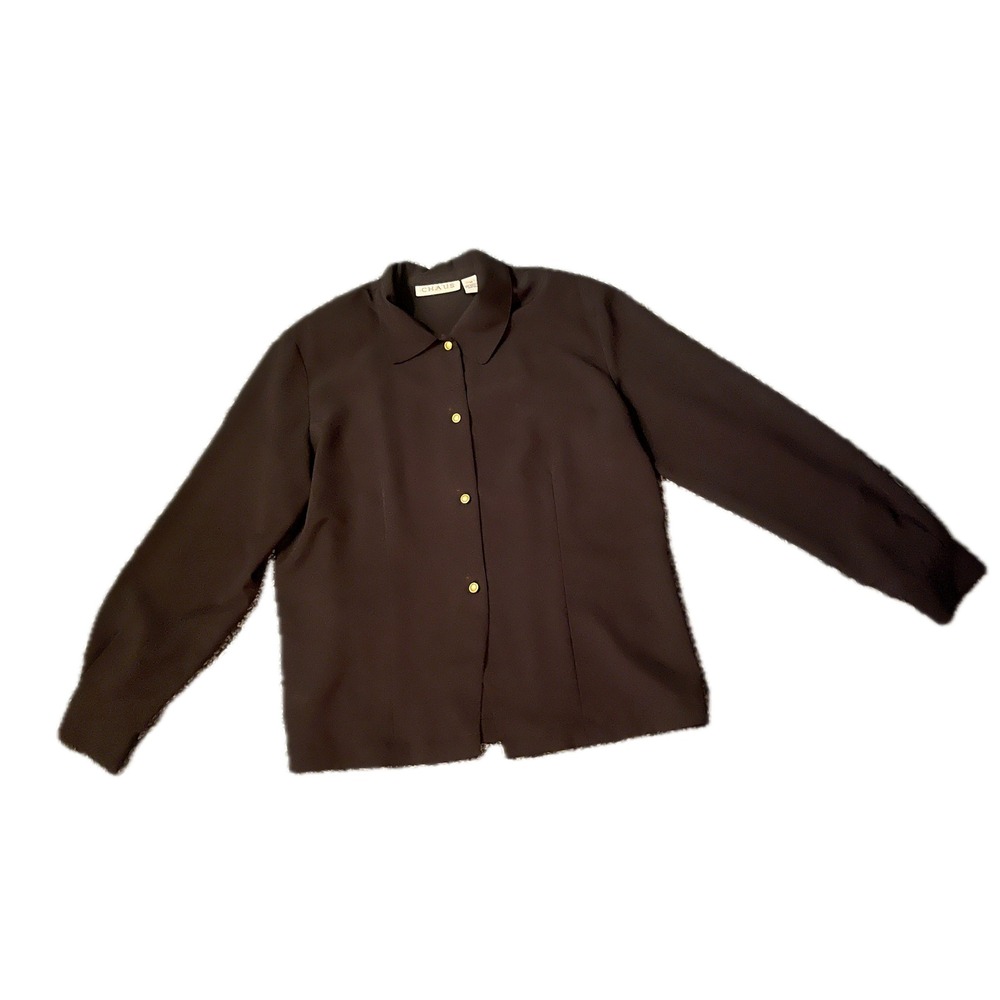 Vintage Chaus Black Long Sleeve Button Down Blouse Gold Button Sz 14 Luxury Fall